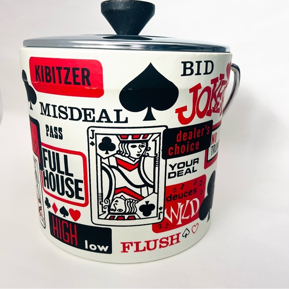 Mid Century MCM Vintage Casino Theme Playing Cards Ice Bucket - Picture 1 of 7